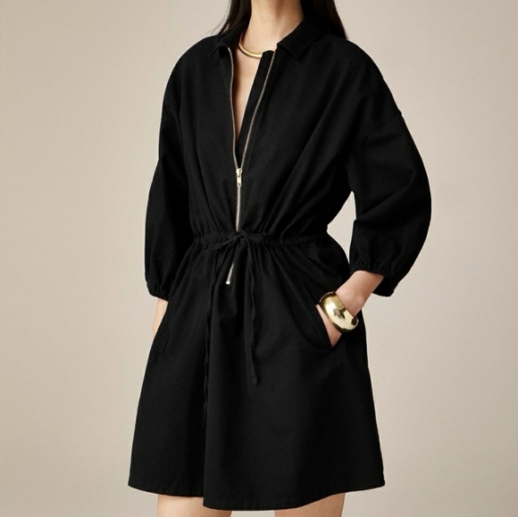 Cinched Up Dress XS Black Drapey Cotton Zip Tie Waist CA555